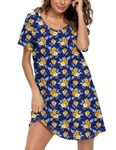 ENJOYNIGHT Womens Cotton Nightgown Short Sleeves Sleepshirt Print Nightshirt, Dbl-flower, Large