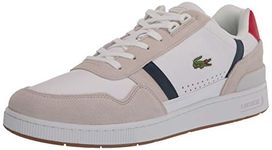 Lacoste Mens T Clip Multicolor Leather & Suede Sneakers, White/Navy/Red, 10.5