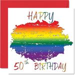 LGBT 50th Birthday Cards for Partner - Happy 50th Birthday - LGBT Fiftieth Happy Birthday Card for Partner from Girlfriend Boyfriend, 145mm x 145mm Gay Pride LGBT Gifts Greeting Cards