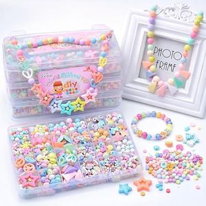 SYGA Plastic Beads for Kids Crafts Children's Jewelry Making Kit DIY Bracelets Necklace Hairband and Rings Craft Kits Birthday for 4, 5, 6, 7-Year-Old Little Girls(DIYBeadsSet-9) Multicolor