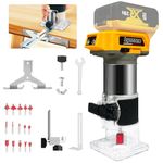 Cordless Wood Router Trimmer for Dewalt 20V Battery, 6 Speeds Wood Trimmer Set, 800W - 30000 RPM Brushless Motor Hand Palm Router with 15pcs 1/4"Shank Router Bits for Woodworking,Slotting(NO Battery)