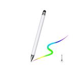 Elfora 2 in 1 Universal Stylus Pen for iOS, Android & Windows | High Precision Capacitive Pen with Replaceable Nib | Lightweight Aluminum Body | Fine Point Disc Tip Touch Screen(White)