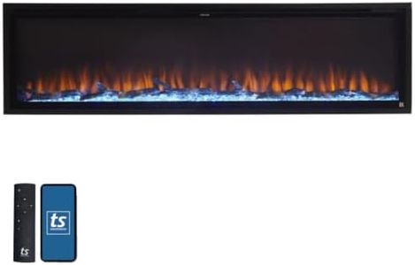 Touchstone Sideline Elite Smart 72” WiFi-Enabled Electric Fireplace - 80038 - in-Wall Recessed - 60 Color Combinations - 1,500W Heater - Black - Log, Crystals & Driftwood