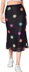 Verdusa Women's Lettuce Trim High Waist Mesh Fishtail Bodycon Long Skirt Black Floral XS