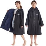 Hiturbo Kids Waterproof Changing Robe: Windproof Warm Robe Oversized Coat Surf Poncho with Short Fleece Lining(9-14yrs, Black)