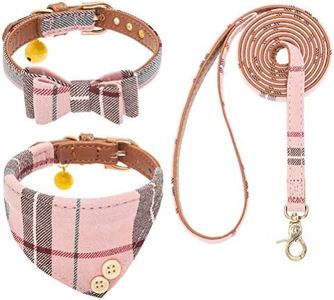 EXPAWLORER Dog Collar and Leash Set - Classic Plaid Dog Bow Tie and Dog Bandana Collar with Bell, Dog Leash Tangle Free, Adjustable Collars for Small Medium Large Dogs Cats, Holiday Ideal Gift