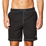 Nautica Men's Standard Solid Quick Dry Classic Logo Swim-Trunk, True Black, Large