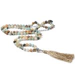 BALIBALI 108 Mala Beads Necklace Semi-Precious Gem Stones Meditation Necklace 108 Hand Knotted Japa Mala Beaded Tassel Necklace with Tree of Life Pendant, Stone, Amazonite