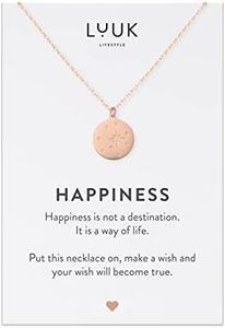 LUUK LIFESTYLE Stainless steel necklace with pendant and HAPPINESS card, 20” adjustable length, lucky charm, friendship chain, Valentine's Day gift, birthday, women's jewelry, silver, gold, rosegold,