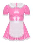 CHICTRY Men's Patent Leather French Maid Uniform Crossdressing Sissy Lingerie Fancy Dress Outfits Pink XXL