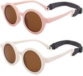 COASION Baby Polarized Round Sunglasses Flexible Rubber Shades with Strap for Toddler Newborn Infant Ages 0-24 Months, B2 Pink / Brown + White / Brown, Medium