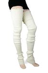 Foot Traffic Women's Cable-Knit Leg Warmers, Warm & Long Footless Thigh-Highs, Ivory Super Long, Super Long