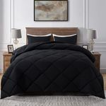 ELNIDO QUEEN Black Twin Comforter Set with 1 Pillow Sham - 2 Pieces Bed Comforter Set - Quilted Down Alternative Comforter Set - Lightweight All Season Bedding Comforter Sets Twin Size(64×88 Inch)