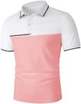 SOLY HUX Men's Golf Shirts Color Tennis Shirt Short Sleeve Casual Work T-Shirt White Pink Striped XX-Large