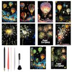 Georgie Porgy Scratch Art Paper Set DIY Arts Craft Kits for Kids Magic Rainbow Cards Boards Christmas Birthday Present for Boys Girls (Glow in the Dark Fireworks + Hot Air Balloon)