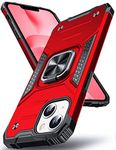 DASFOND Designed for iPhone 14 Case, Military Grade Shockproof Protective Phone Case Cover with Enhanced Metal Ring Kickstand [Support Magnet Mount] for iPhone 14 6.1 inch, Red