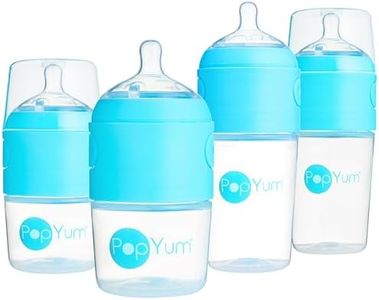PopYum Blue Formula Making Baby Bottle Starter Set, 4-Pack, 2X 5oz Bottles with #1 Slow Flow Nipples + 2X 9oz Bottles with #2 Medium Flow Nipples, Mixing, Dispenser
