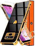 Likiyami (2in1 for Samsung Galaxy Note 9 Case Heart Women Girls Girly Cute Luxury Pretty Aesthetic Trendy Phone Cases Black and Gold Plating Love Hearts Cover+Screen+Chain for Galaxy Note 9 6.4 inch