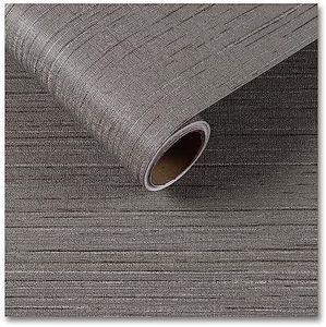 CRE8TIVE Wide Dark Grey Grasscloth Peel and Stick Wallpaper 24"x118" Grass Cloth Contact Paper for Walls Self Adhesive Removable Textured Wallpaper Linen Fabric Wall Coverings for Bathroom Living Room
