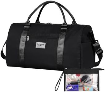 SUPROMOMI Large Travel Duffel Bag, Sports Tote Bag, Gym Yoga Bag, Airplane Carry-on Bag with Extra Shoe Bag and Small Clear Makeup Bag, Overnight Crossbody Bag for Men and Women Blck