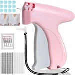 stitching gun for clothes fixer tool- Handheld Quick Stitch Sewing Gun Clothing Price Label - Tag Gun - Includes 5 Needle, 1000 Black Fasteners & 1000 White Fasteners,50 bear button (Pink) (Pink)