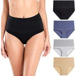 wirarpa Women High Waisted Underwear Cotton Briefs Tummy Control Panties 4 Pack Multicolor Large