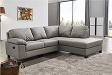 SC Furniture Ltd Grey High Grade Genuine Leather Corner Sofa BOSTON (Right Hand Facing) + USB