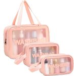 Travel Makeup Pouch Set Toiletry Bag Cosmetic Organizer Bag for Women and Girls Toiletry Storage Kit Set of 3 (WASHBAG - Pink)