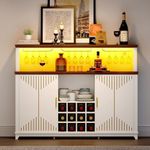 YITAHOME Coffee Bar Cabinet with Storage, 55" Wine Bar Cabinet w/LED Lights & Power Outlet, Kitchen Buffet Cabinet with Door Wine and Glass Rack, Bar Cabinets w/Storage Shelves for Dining Room, White