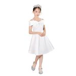 Cichic Girls Party Dresses Kids White Bow Flower Girl Strap Pleated Dress Princess Prom Pageant Birthday Gift Wedding Bridesmaid Costume Off Shoulder 8-9 Years