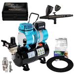 Master Airbrush Cool Runner II Dual Fan Air Storage Tank Compressor System Kit with Master Elite Plus Level Performance Airbrush Set, Case, Dual-Action, 0.3mm Tip, 2 Cups, Hose Holder, Filter, Art