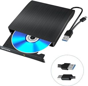 wintale External Bluray DVD Drive,Portable 3D Blu-ray External DVD Drive with USB 3.0 and Type-C Dual Port, External Blu Ray Player Suitable for Windows XP/7/8/10/11 MacOS for PC Mac