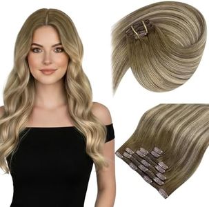 Sunny Hair Clip in Hair Extensions Straight Human Hair Clip in Extensions Remy Clip in Hair Extensions Real Human Hair Extensions Clip ins Ombre Walnut Brown to Light Brown Blonde 22inch