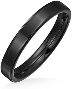 Bling Jewelry Anillos De Boda De Titanio De Las Parejas Delgados Y Simples Del Puro Para Los Hombres Para Las Mujeres Negro Pulido Confort 3Mm