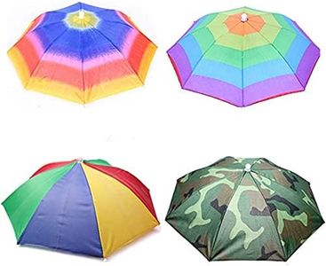 SPOKKI Umbrella hat 4 Pack for Kids Adults Outdoor 20" Multicolor Head Umbrella Cap Rainbow Fishing Hats and Folding Waterproof Hands Free Party Beach Headwear