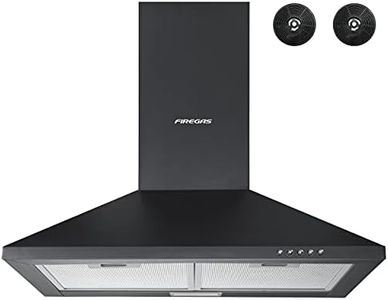 FIREGAS Black Chimney Cooker Hood 60cm with Carbon Filters Stainless Steel Wall Mounted Extractor Hood Recirculating & Ducting Extractor Fan Black Cooker Hood