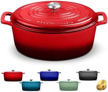 ROSSALLINI Signature Enameled Cast Iron Oval Dutch Oven | Non-Stick Serving Pot with Tight Fitting Lid for Perfect Roasting, Baking, Sauteing, and Bread Making | 15.5Q [Red]