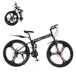 TRIOBLADE 27.5 Inch Folding Mountain Bike 21-Speed Shimano Adult Foldable Mountain Bicycle with Dual Disc Brakes 3 Spoke Wheels Mountain Bikes,Dual Suspension & Foldable Design (Black & Red)