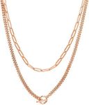 PAVOI 14K Gold Plated Dainty Layering Necklaces for Women | Snake Chain, Curb Link, Paperclip Layered Chains | Trendy Layering Necklace, Lock, Rose Gold, No Gemstone