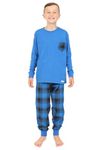 ThePyjamaFactory Boys Blue Long Tartan Check Bottoms Pyjama Set Pjs For Kids (13-14 Years)