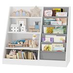 Kids Bookcase Children Bookshelf with Five Layer Sling Baby Wooden Storage Book Rack, Book and Toy Organizer Cabinet for Nursery, Toddler Room, Playroom, Bedroom, Living Room, Classroom (White)