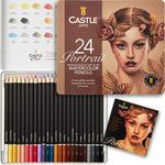 Castle Art Supplies “Portraits” Themed Watercolour Pencils Set | 24 Premium Quality, Selected Vibrant Colours | Draw and Paint at the Same Time | For Adult Artists and Gifting | In Special Tin Box