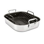 All-Clad E751S264 Stainless Steel Dishwasher Safe Large 13-Inch x 16-Inch PFOA Free Nonstick Roaster with Rack Cookware, 16-Inch, Silver