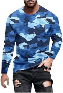 Long Sleeve Shirts for Men Camouflage Hunting Gear Compression Shirt Gym Running Mens Fitness Tactical Vest Biking Football Soccer 07#,Blue,M