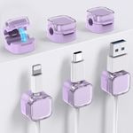 AhaStyle Magnetic Cable Organizer [1s Lock] Cord Cable Holders Clips Strong Adhesive Cable Cord Keeper [Smooth Adjustable] Hide Wire Cord Organizer for Nightstand Kitchen Car Office(Crystal Lavender)