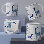 KIE Beautiful Blue Bagh Handcrafted Coffee Mug Set of 4 pcs to Gift to Best Friends, Coffee Mugs, Microwave Safe Ceramic Mugs,(300 ml Each)