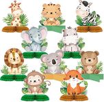 10 Pcs Baby Jungle Animals Honeycomb Centerpieces Safari Baby Shower Decoration Sage Green Themed Party Supplies for Boys Kids Baby Shower Nursery Wild Forest Theme Birthday Party Decor