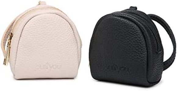 Premium Leather Pacifier & Nipple Shield Case | Water-Proof Nylon Inside Fits 2 Pacifiers or Breastshields: Avent MAM Nuk Medela| Holder Box Bag w/ Clip For Boy Girl (Set of 2 Black & Beige)