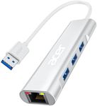 Acer USB to Ethernet Adapter, 4-in-1 USB A Hub with 3 USB A 3.1 & 1Gbps RJ45 Network, USB A to LAN Adapter for HP, Surface, Chromebook, Acer, Laptop, and More