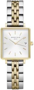 Rosefield The Boxy XS White Sunray Silver Gold Two-Tone Bracelet Watch